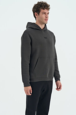 Haki Kapüşonlu Kanguru Cepli Şardonlu Rahat Kalıp Erkek Sweatshirt - 88138 | S