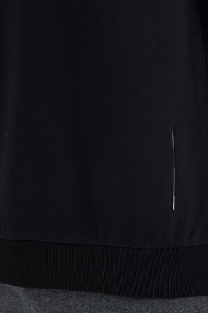 Siyah O Yaka Kol Şerit Detaylı Basic Rahat Kalıp Erkek Sweatshirt - 88293 | S