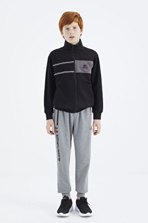Siyah Dik Yaka Erkek Çocuk Sweatshirt - 11183 | 8-9