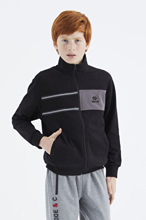 Siyah Dik Yaka Erkek Çocuk Sweatshirt - 11183 | 9-10