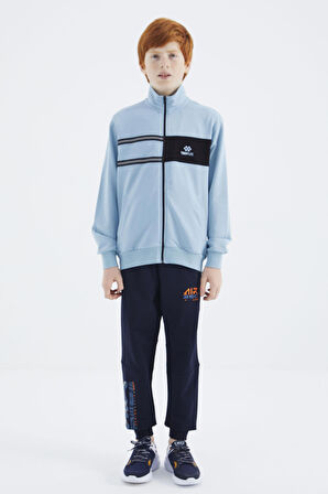 Açık Mavi Dik Yaka Erkek Çocuk Sweatshirt - 11183 | 10-11