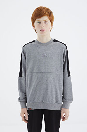 Gri Melanj Basic O Yaka Erkek Çocuk Sweatshirt - 11182