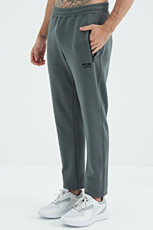 Haki Fermuar Cepli Bağcıklı Lastikli Bel Şardonlu Erkek Eşofman Alt - 84942 | XL