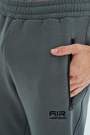 Haki Fermuar Cepli Bağcıklı Lastikli Bel Şardonlu Erkek Eşofman Alt - 84942 | XL