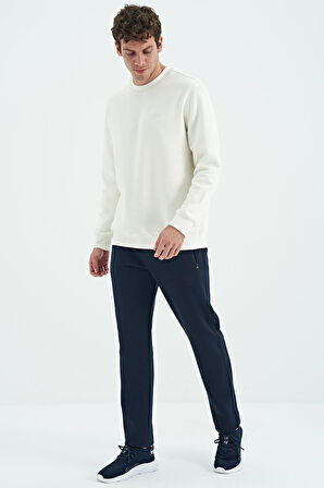 Ekru O Yaka Şardonlu Rahat Form Basic Erkek Sweatshirt - 88137 | S