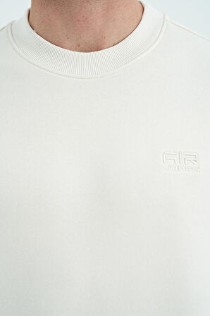 Ekru O Yaka Rahat Kalıp Şardonlu Basic Jogger Erkek Eşofman Takım - 85190 | L