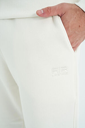 Ekru O Yaka Rahat Kalıp Şardonlu Basic Jogger Erkek Eşofman Takım - 85190 | L