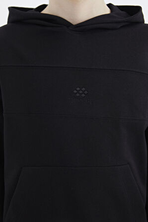 Siyah Kapüşonlu Basic Erkek Çocuk Sweatshirt - 11181 | 7-8