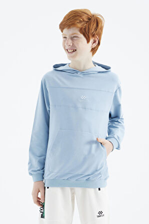 Açık Mavi Kapüşonlu Basic Erkek Çocuk Sweatshirt - 11181 | 8-9