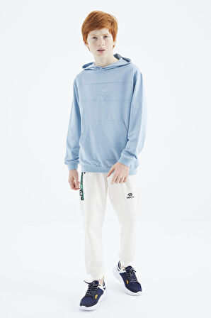 Açık Mavi Kapüşonlu Basic Erkek Çocuk Sweatshirt - 11181 | 8-9