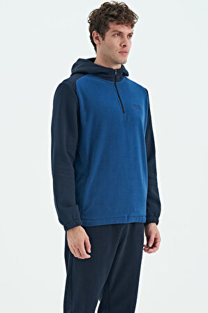 Parlıament Yarım Fermuarlı Kapüşonlu Renk Bloklu Standart Kalıp Erkek Polar Sweatshirt - 88300 | S