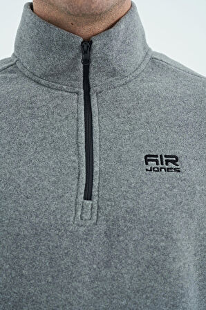 River Gri Melanj Dik Yaka Erkek Polar Sweatshirt - 88310