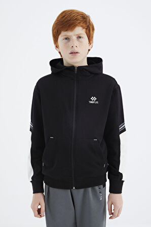 Siyah Fermuarlı Erkek Çocuk Sweatshirt - 11180 | 7-8