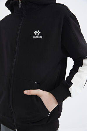 Siyah Fermuarlı Erkek Çocuk Sweatshirt - 11180 | 7-8
