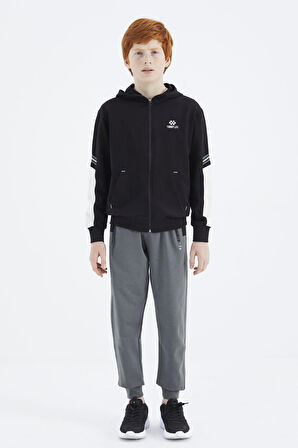 Siyah Fermuarlı Erkek Çocuk Sweatshirt - 11180 | 7-8