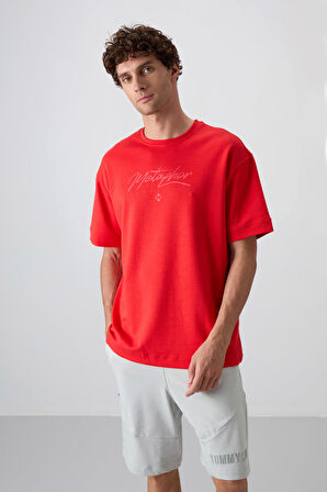 Fiesta Pamuklu Kalın Yumuşak Dokulu Oversize Fit Baskılı Erkek T-Shirt - 88320 | M