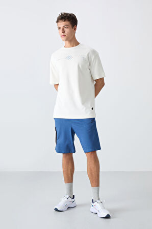 Ekru Pamuklu Kalın Yumuşak Dokulu Oversize Fit Baskılı Erkek T-Shirt - 88323