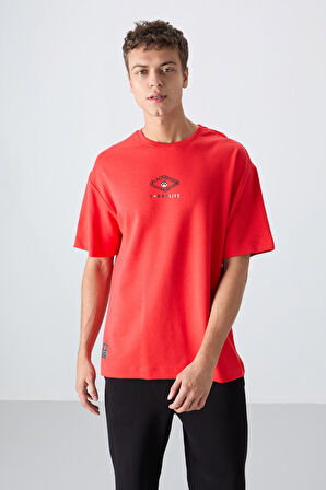 Fiesta Pamuklu Kalın Yumuşak Dokulu Oversize Fit Baskılı Erkek T-Shirt - 88325 | L