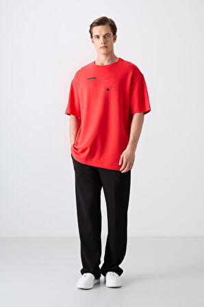 Fiesta Pamuklu Kalın Yumuşak Dokulu Oversize Fit Baskılı Erkek T-Shirt - 88326