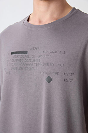 Koyu Gri Pamuklu Kalın Yumuşak Dokulu Oversize Fit Baskılı Erkek T-Shirt - 88326