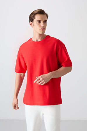 Fiesta Pamuklu Kalın Yüzeyi Dokulu Oversize Fit Basic Erkek T-Shirt - 88339 | XXL
