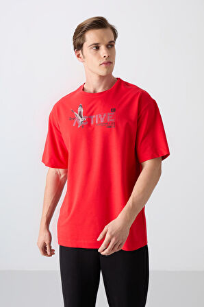 Fiesta Pamuklu Kalın Yumuşak Dokulu Oversize Fit Baskılı Erkek T-Shirt - 88344 | L