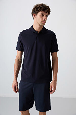 Lacivert Pamuklu Kalın Yumuşak Dokulu Standart Fit Basic Polo Yaka Erkek T-Shirt - 88351 | M
