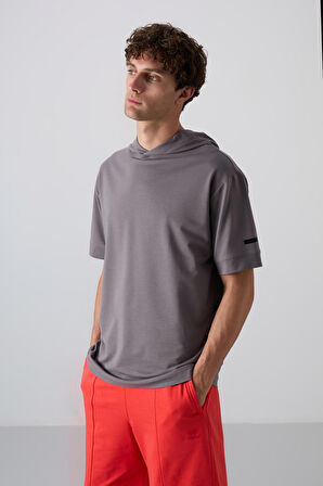 Koyu Gri Pamuklu Kalın Yumuşak Dokulu Oversize Fit Basic Erkek T-Shirt - 88352 | S