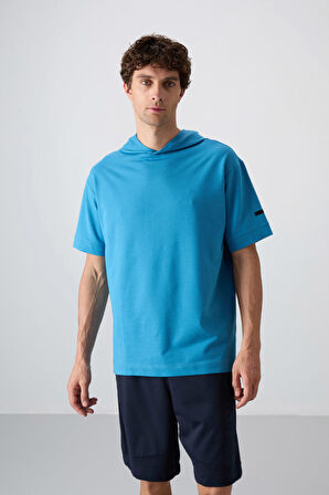 Petrol Mavi Pamuklu Kalın Yumuşak Dokulu Oversize Fit Basic Erkek T-Shirt - 88352 | XL