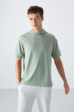 Açık Yeşil Pamuklu Kalın Yumuşak Dokulu Oversize Fit Basic Erkek T-Shirt - 88352 | S