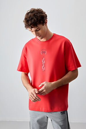 Fiesta %100 Pamuk Kalın Yumuşak Dokulu Oversize Fit Baskılı Erkek T- Shirt - 88355 | XL