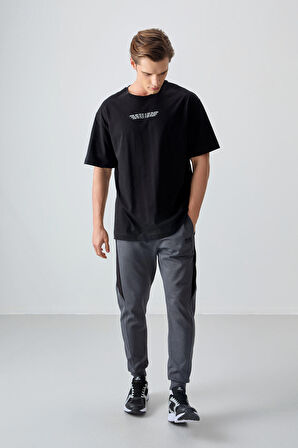 Siyah %100 Pamuk Kalın Yumuşak Dokulu Oversize Fit Baskılı Erkek T- Shirt - 88356 | S