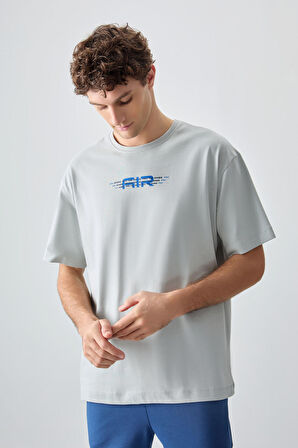 Taş %100 Pamuk Kalın Yumuşak Dokulu Oversize Fit Baskılı Erkek T- Shirt - 88356 | M
