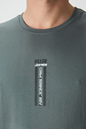 Haki %100 Pamuk Kalın Yumuşak Dokulu Oversize Fit Baskılı Erkek T-Shirt - 88360