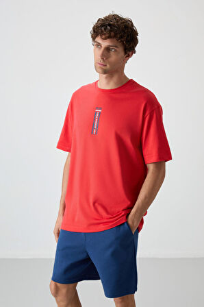 Fiesta %100 Pamuk Kalın Yumuşak Dokulu Oversize Fit Baskılı Erkek T-Shirt - 88360
