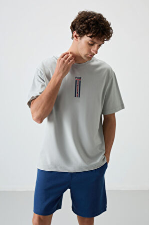 Taş %100 Pamuk Kalın Yumuşak Dokulu Oversize Fit Baskılı Erkek T-Shirt - 88360