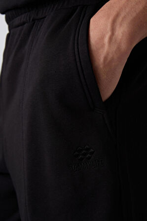 Siyah Pamuklu Kalın Yumuşak Dokulu Comfort Fit Basic Erkek Şort - 81261