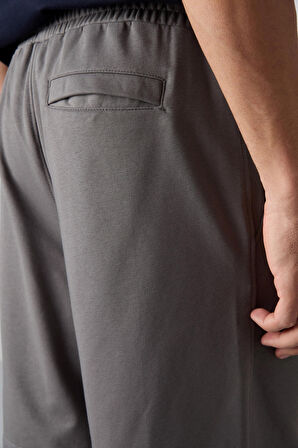 Koyu Gri Pamuklu Kalın Yumuşak Dokulu Comfort Fit Basic Erkek Şort - 81261