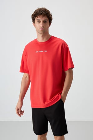 Fiesta Pamuklu Kalın Yüzeyi Dokulu Oversize Fit  Baskılı Erkek T-Shirt - 88364