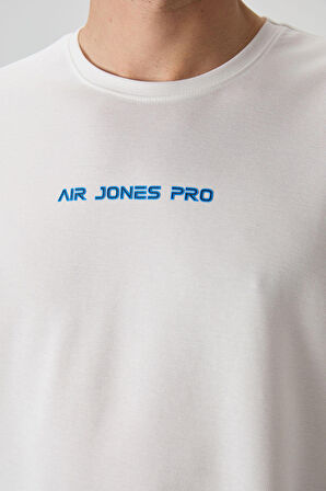 Ekru Pamuklu Kalın Yüzeyi Dokulu Oversize Fit  Baskılı Erkek T-Shirt - 88364