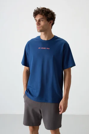 Parlament Pamuklu Kalın Yüzeyi Dokulu Oversize Fit  Baskılı Erkek T-Shirt - 88364 | M