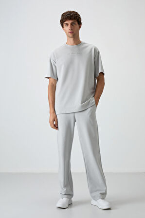 Taş Pamuklu Kalın Yüzeyi Dokulu Oversize Fit  Baskılı Erkek T-Shirt - 88364