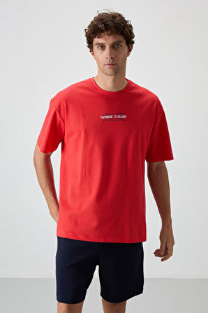 Fiesta Pamuklu Kalın Yüzeyi Dokulu Oversize Fit  Baskılı Erkek T-Shirt - 88372