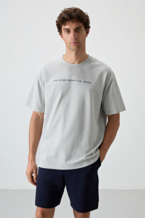 Taş Pamuklu Kalın Yüzeyi Dokulu Oversize Fit  Baskılı Erkek T-Shirt - 88371