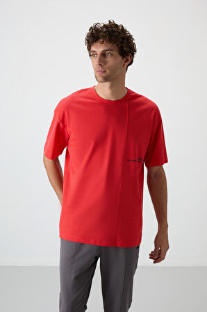 Fiesta Pamuklu Kalın Yüzeyi Dokulu Oversize Fit  Baskılı Erkek T-Shirt - 88370 | L