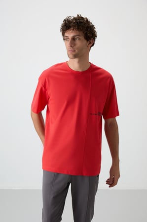 Fiesta Pamuklu Kalın Yüzeyi Dokulu Oversize Fit  Baskılı Erkek T-Shirt - 88370 | S