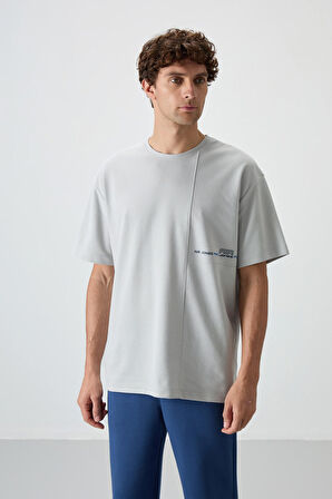 Taş Pamuklu Kalın Yüzeyi Dokulu Oversize Fit  Baskılı Erkek T-Shirt - 88370
