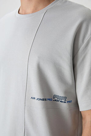 Taş Pamuklu Kalın Yüzeyi Dokulu Oversize Fit  Baskılı Erkek T-Shirt - 88370