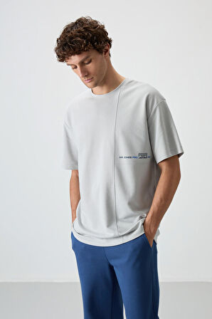 Taş Pamuklu Kalın Yüzeyi Dokulu Oversize Fit  Baskılı Erkek T-Shirt - 88370
