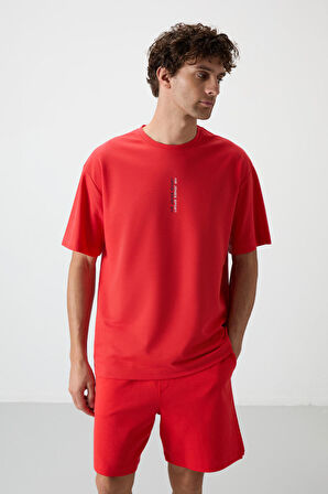 Fiesta Pamuklu Kalın Yüzeyi Dokulu Oversize Fit  Baskılı Erkek T-Shirt - 88368 | L